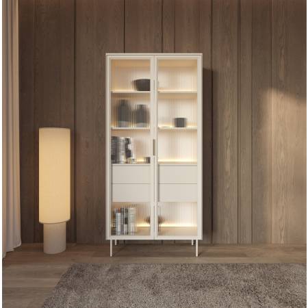 Witryna wysoka 90 cm kaszmir + LED 2-drzwiowa z szufladami LIMA